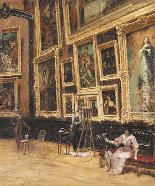 In the Louvre Oil Painting - Louis Beraud