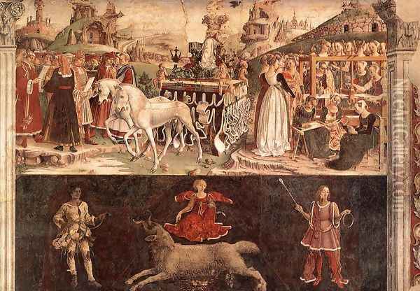Allegory of March- Triumph of Minerva (detail 1) 1476-84 Oil Painting - Francesco Del Cossa
