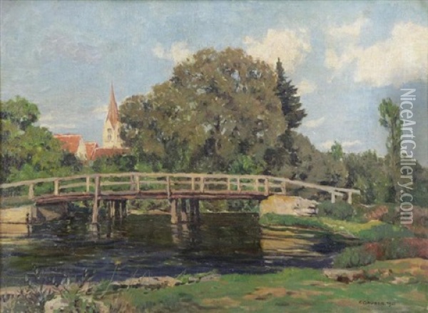 Gundelfingen Bridge Oil Painting - Franz Gruber-Gleichenberg
