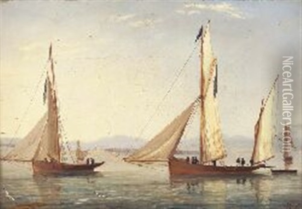 Coastal Shipping In Calm Seas Oil Painting - William Clark