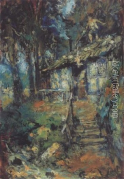 Haus Im Wald Oil Painting - Ferdinand Leeke