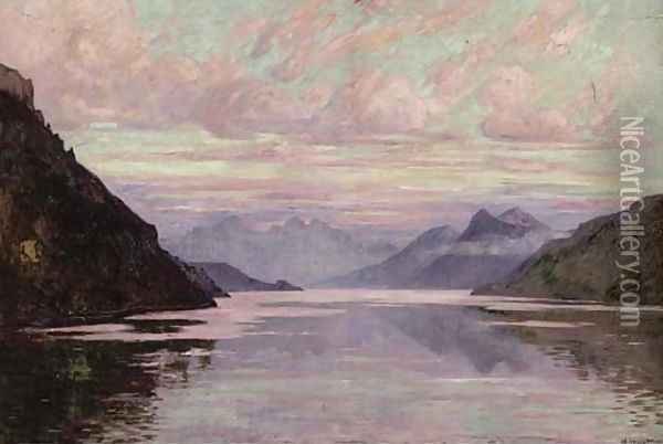 Coucher de soleil sur le Lac de Came Oil Painting - Henri Havet