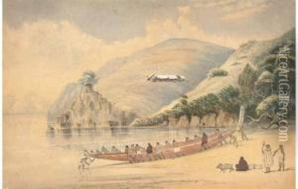 Sketch On The Wahapu Beach, Bay Of Islands Oil Painting - Richard Aldworth Oliver
