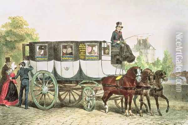 Entreprise Generale des Omnibus, coach from Monnaie to Jardin du Roi, c.1815 Oil Painting - Auguste Raffet