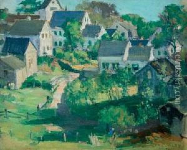 View Of A Village On A Hill Oil Painting - Frederick Kitson Cowley