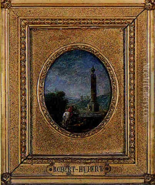 Cavalier A La Fontaine Oil Painting - Hubert Robert