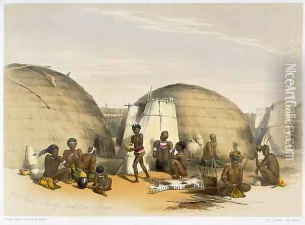 Zulu Kraal at Umlazi with Huts and Screens Oil Painting - George French Angas