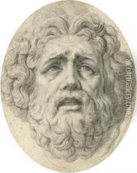 Head Of A Bearded Man, After The Antique Statue Of Laocoon Oil Painting - Michel Corneille II