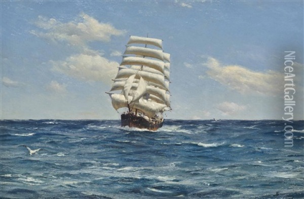 Running Home In A Fair Wind In Chilean Waters Oil Painting - Thomas Jacques Somerscales