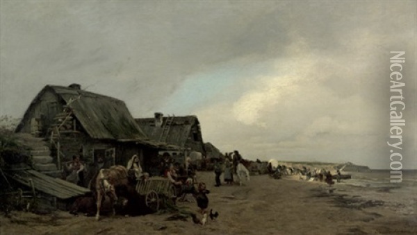 Landliches Treiben In Einem Fischerdorf An Der Baltischen Kuste Oil Painting - Gregor von Bochmann the Elder