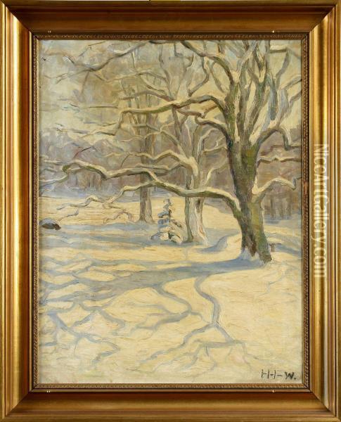 Vinterlandskap Oil Painting - Helene Herslow