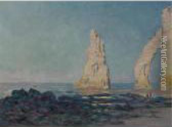 Aiguille D'etretat, Maree Basse Oil Painting - Claude Oscar Monet