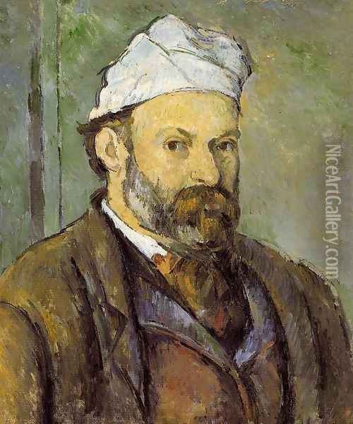 Self Portrait In A White Cap Oil Painting - Paul Cezanne