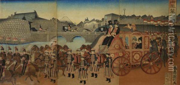The Phoenix Carriage Oil Painting - Utagawa Nobukazu