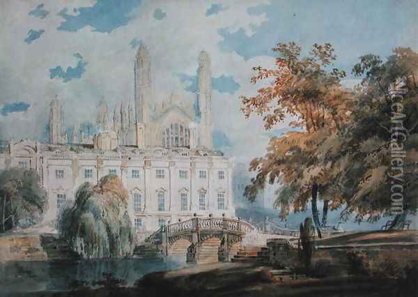 Clare Hall and the West End of King's College Chapel, Cambridge, from the banks of the River Cam, 1793 Oil Painting - Joseph Mallord William Turner