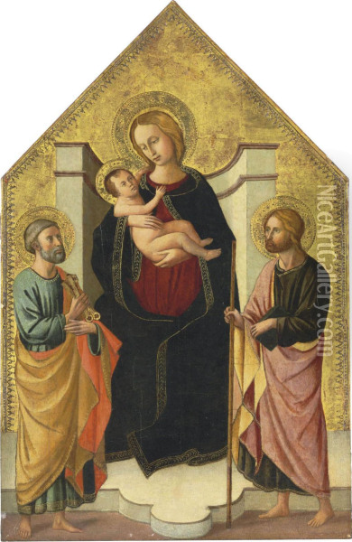 The Madonna And Child With Saints Peter And John The Baptist Oil Painting - Domenico Di Michelino