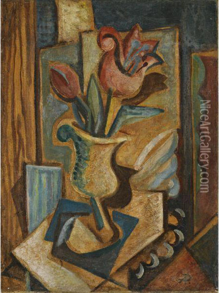 Still Life With Tulips Oil Painting - Antonin Prochazka