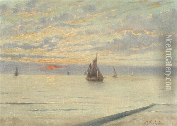 Ships Near The Coast Oil Painting - C. J. van Landuyt