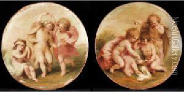 Landscapes With Putti Playing Oil Painting - Giovanni Batista Cipriani