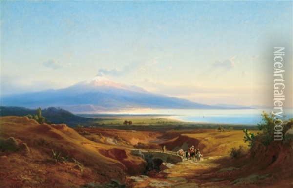 View Of The Vesuvius Oil Painting - Antal Ligeti