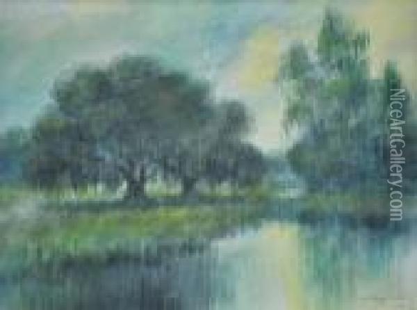 Oak And Cypress Trees Along A Bayou Oil Painting - Alexander John Drysdale