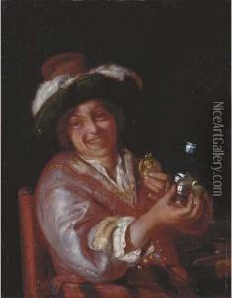 A Self-portrait As A Merry Toper Oil Painting - Adriaen Van Der Werff