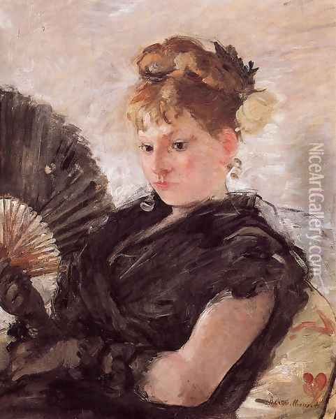 Woman with a Fan (Head of a Girl) 1876 Oil Painting - Berthe Morisot