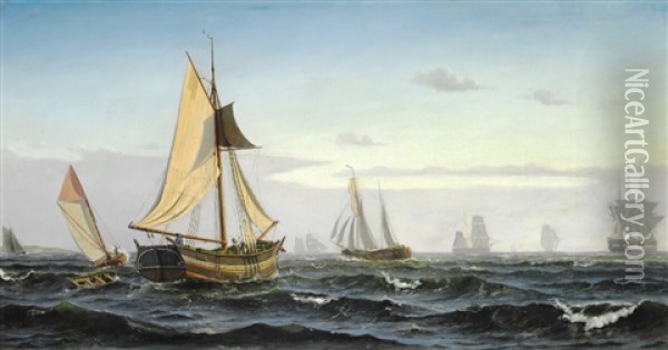Seascape With Numerous Sailing Ships On The Oresund Oil Painting - Christian Blache