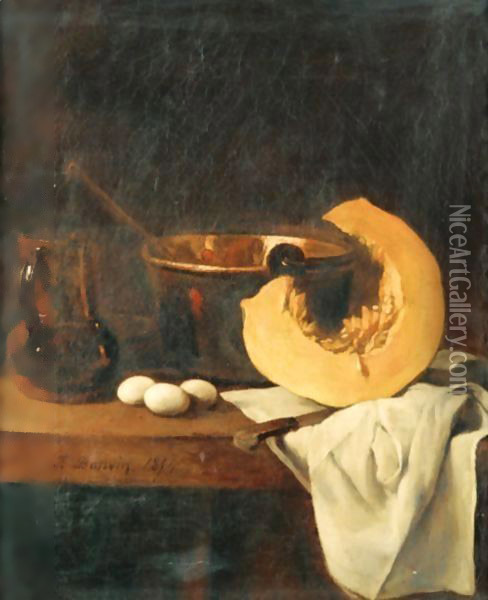 Still Life With Pumpkin And Eggs Oil Painting - Francois Bonvin