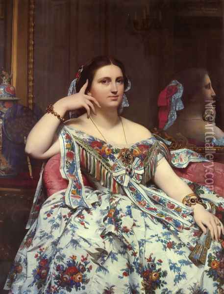 Madame Paul-Sigisbert Moitessier, née Marie-Clotilde-Inès de Foucauld, Seated Oil Painting - Jean Auguste Dominique Ingres