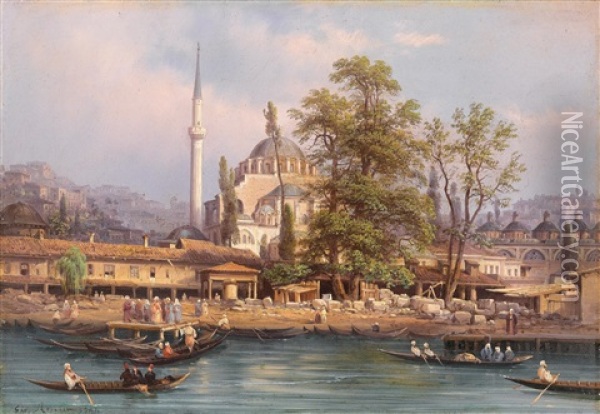 Blick Auf Istanbul, Die Kilic Ali Pasha Moschee Bzw. Blick Auf Istanbul Bei Nacht Oil Painting - Giovanni Renica