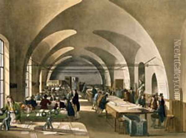 Stamp Office, Somerset House, from Ackermanns Microcosm of London Oil Painting - T. Rowlandson & A.C. Pugin