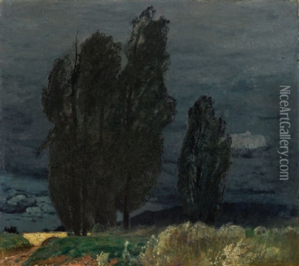 Pappeln Im Wind (sommernacht An Der Mulde Bei Rochlitz) Oil Painting - Eugen Felix Prosper Bracht