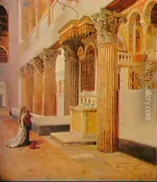 Det Indre Af Kirken S. Lorenzo                              Fuori Ved Rom Oil Painting - Constantin (Carl Christian Constantin) Hansen