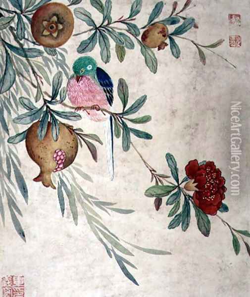 One of a series of paintings of birds and fruit, late 19th century Oil Painting - Guoche Wang