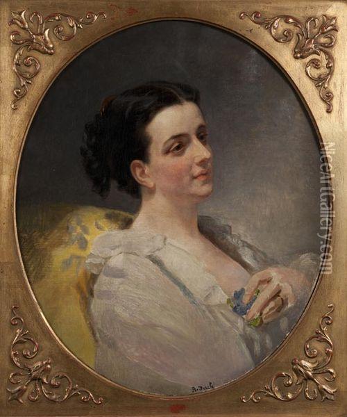 Portrait De Femme Au Bouquet De Violettes Oil Painting - Auguste Theodore Desch