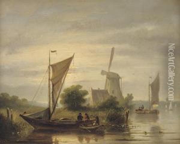 The River At Sunset Oil Painting - Jacobus Van Der Stok