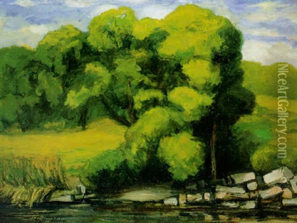 Riverbank Oil Painting - Walt Kuhn