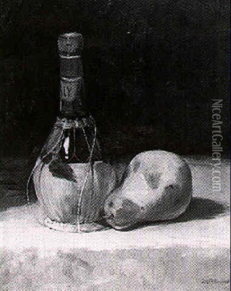 Still Life With Wine And Pear Oil Painting - Charles Paul Gruppe