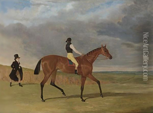 Matilda, Winner Of The 1827 Great St. Leger, With James Robinson Up And Trainer Jonathan Scott Oil Painting - John Frederick Herring Snr