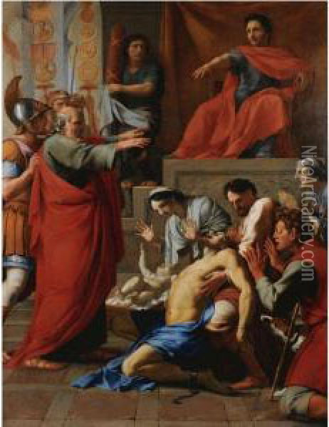 Saint Paul Exorcizing A Possessed Man Oil Painting - Eustache Le Sueur