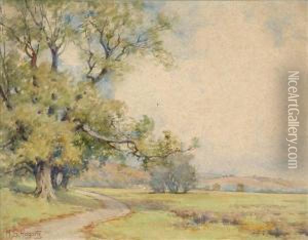 Country Lanewith A Broad Oak Oil Painting - Mary S. Hagarty