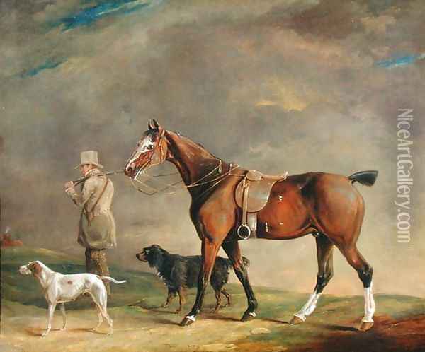 A Sportsman with Shooting Pony and Gun Dogs Oil Painting - Edwin Cooper