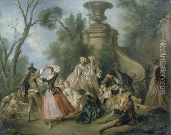 Pastoral Revels La Danse dans un parc Oil Painting - Nicolas Lancret
