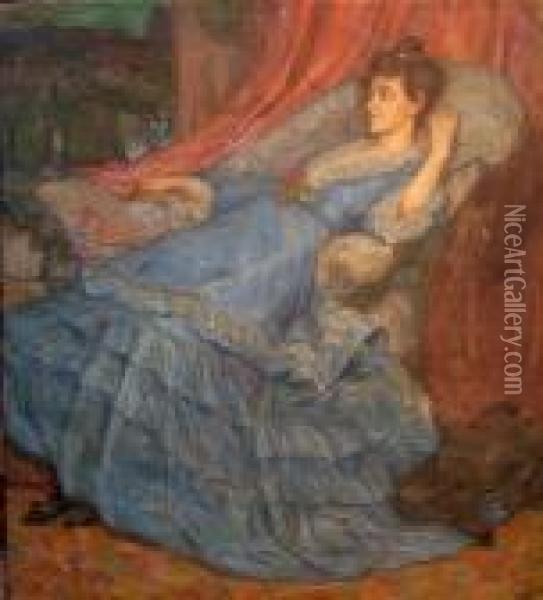 La Robe Bleue Oil Painting - Raphael-Leon Leguilloux