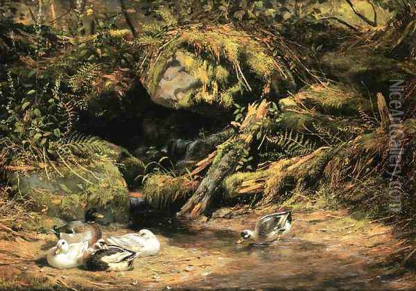Ducks at the Spring Head Oil Painting - Arthur Fitzwilliam Tait