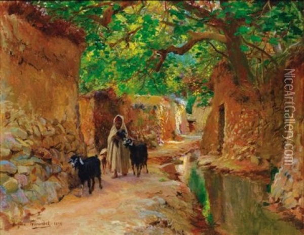 Chemin Dans L'oasis D'el Kantara Oil Painting - Eugene Alexis Girardet