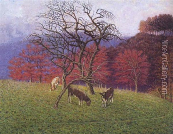 Landschap Met Koeien Oil Painting - William Degouve de Nuncques