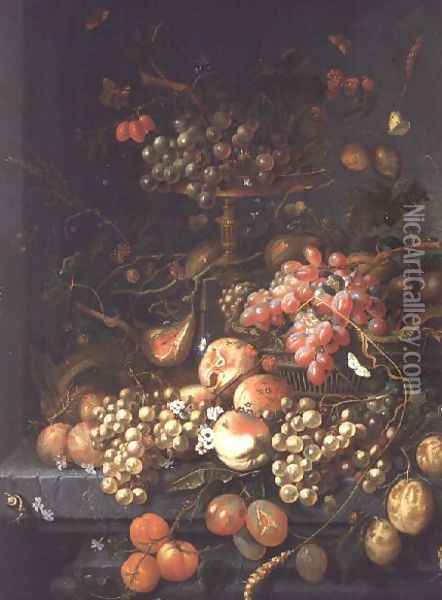 Still life of fruit on a ledge Oil Painting - Coenraet Roepel