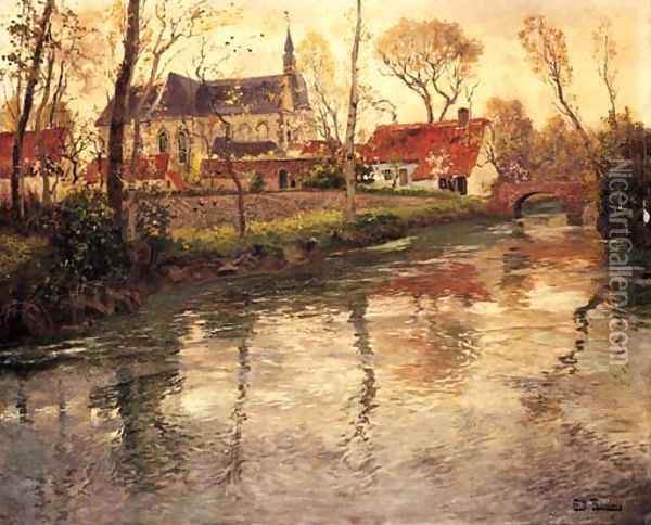 A River Landscape with a Church Beyond Oil Painting - Fritz Thaulow